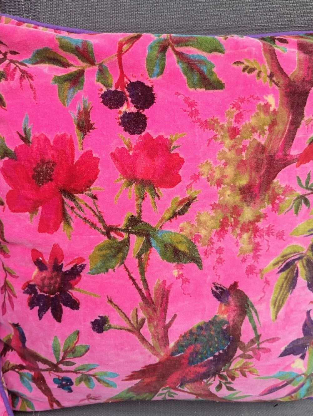 Eyes of India Velvet Floral Bird Throw Pillows Set of 2 Pink Boho Maximalist 20